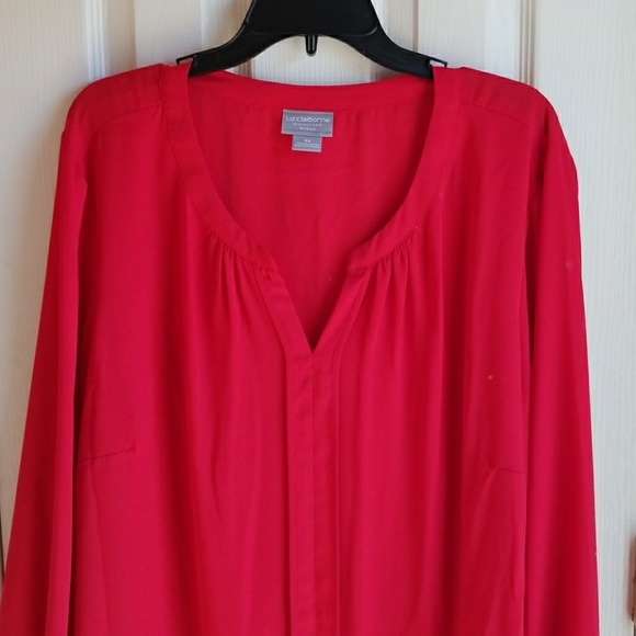 NWT LIZ CLAIBORNE SIGNATURE RED L/S BLOUSE - Picture 2 of 4